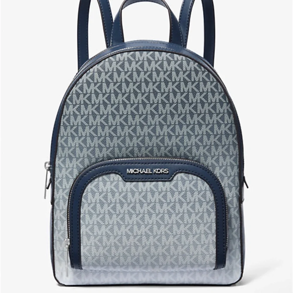 MICHAEL KORS Jaycee Medium Ombré Signature Logo Zip Pocket Backpack Navy NWT